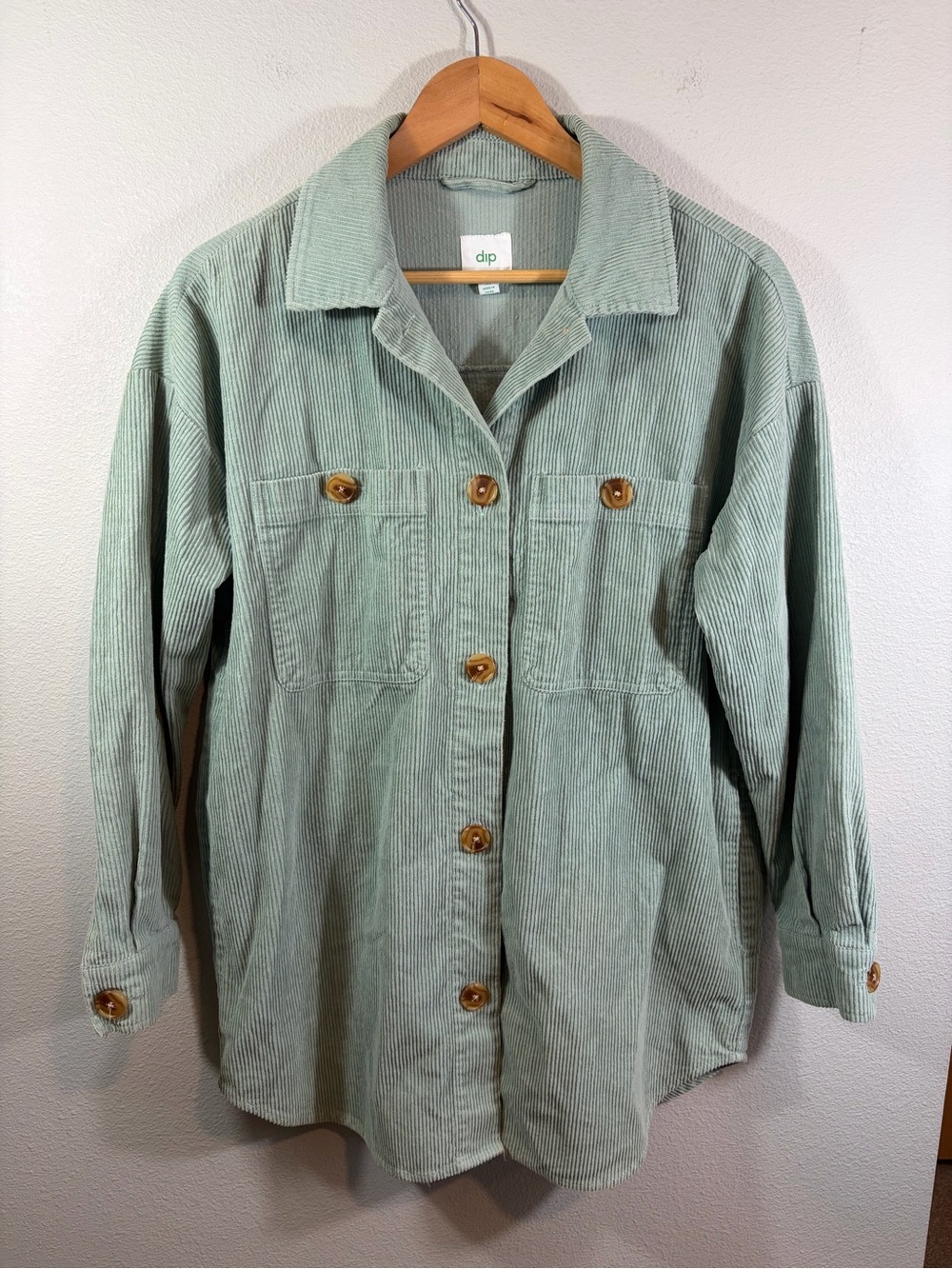 dip Mint Green Corduroy Button-Up Shacket